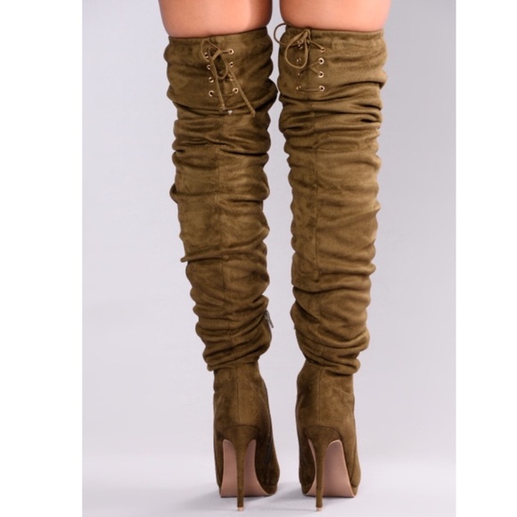 Lorene Thigh High Olive Boots NWOT - Picture 4 of 5